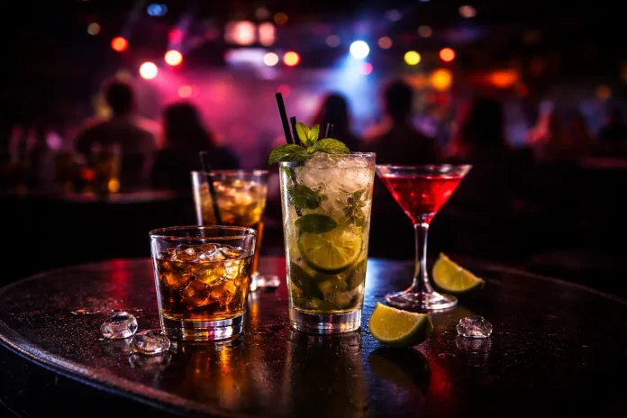 Three cocktails on a nightclub table