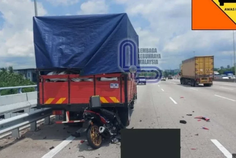Penunggang maut rempuh lori tayar pecah di lorong kecemasan