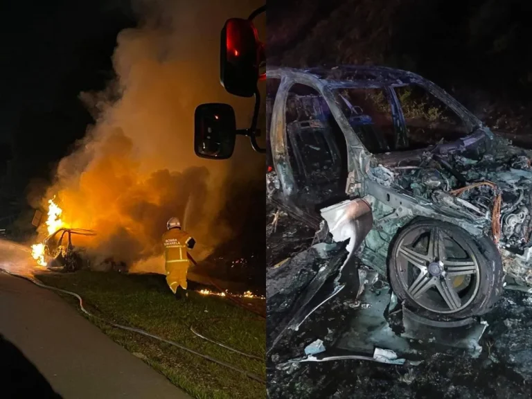 Kereta terbakar di Persiaran Mokhtar Dahari, api sempat merebak ke belukar