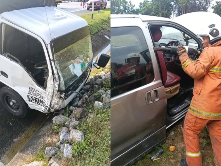 Dua tersepit, seorang putus kaki dalam nahas MPV, lori